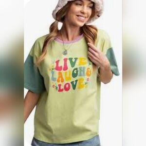 EASEL TSHIRT LIVE LAUGH LOVE SZ L LIME GREEN PURPLE SZ L